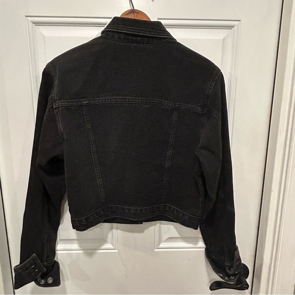 Vintage 90's GUESS Jeans Women's Black Denim Trucker Jacket Cotton Size Large - Picture 5 of 7
